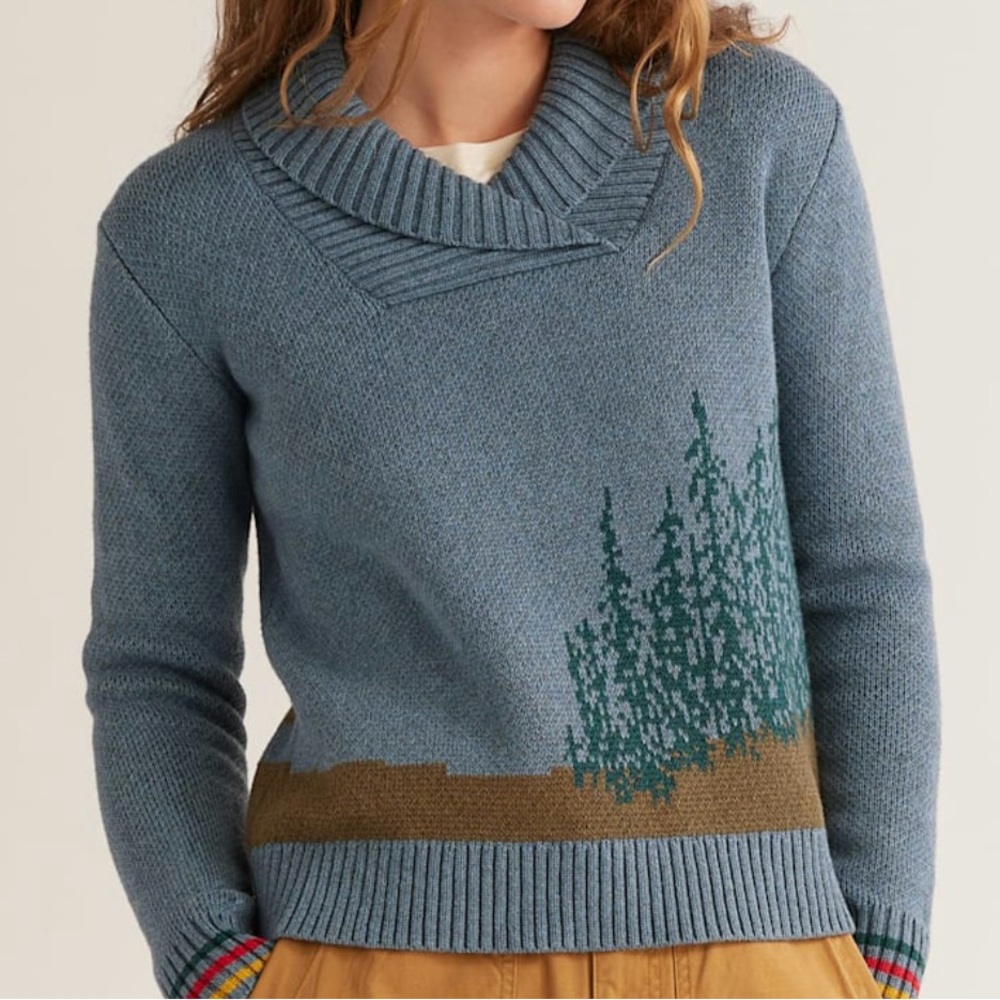 Pendleton Blue Cowl Neck Sweater with Tree Design